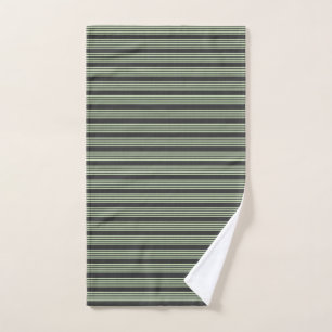Pale green and charcoal five stripes pattern hand towel