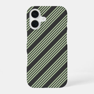 Pale green and charcoal five stripes pattern iPhone 16 case