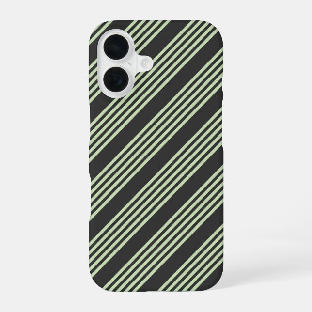 Pale green and charcoal five stripes pattern iPhone 16 case (Back)