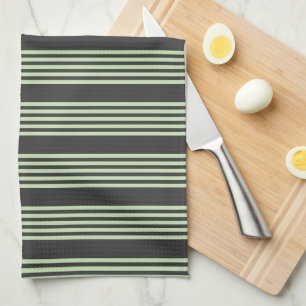 Pale green and charcoal five stripes pattern kitchen towel