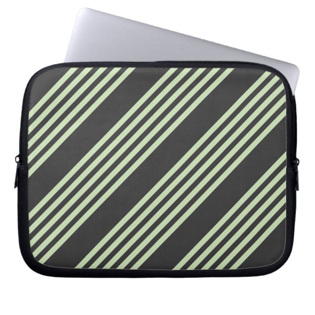 Pale green and charcoal five stripes pattern laptop sleeve (Front)