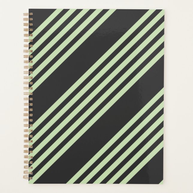 Pale green and charcoal five stripes pattern planner (Front)