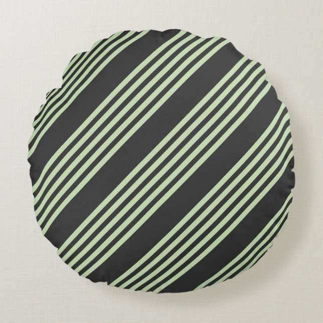 Pale green and charcoal five stripes pattern round pillow (Front)