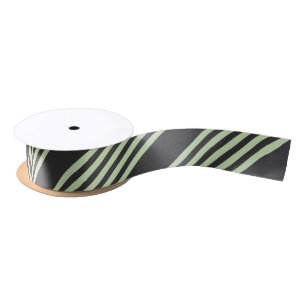 Pale green and charcoal five stripes pattern satin ribbon