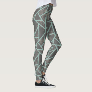 Pale green and gray mosaic pattern leggings