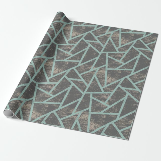 Pale green and gray mosaic pattern wrapping paper (Unrolled)