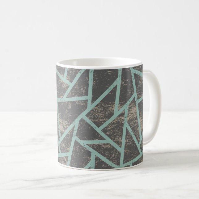 Pale green and grey mosaic pattern coffee mug (Front Right)