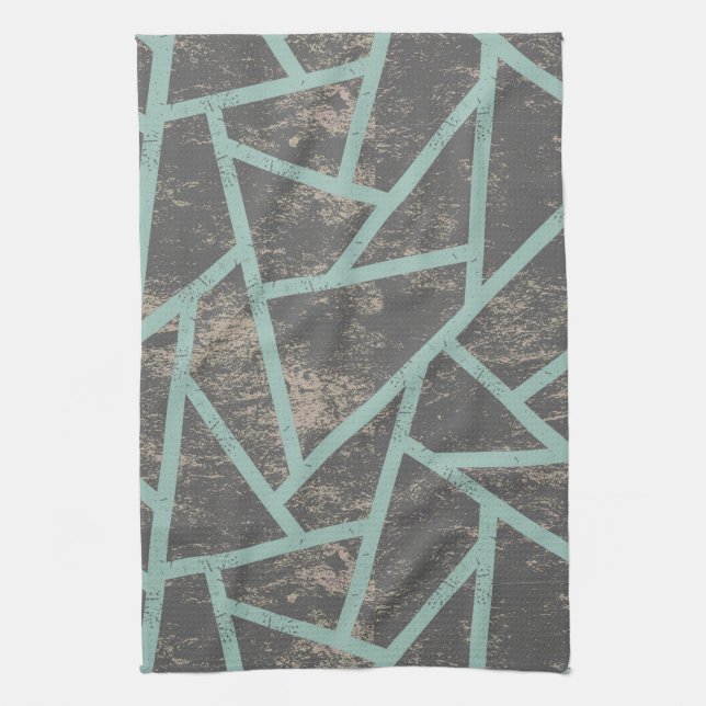 Pale green and grey mosaic pattern kitchen towel (Vertical)