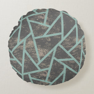 Pale green and grey mosaic pattern round pillow