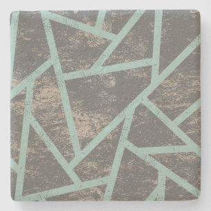 Pale green and grey mosaic pattern stone coaster