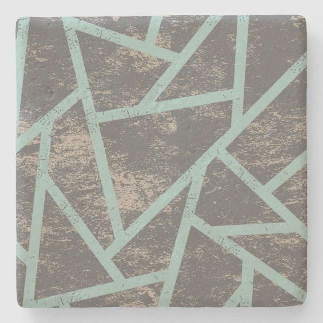Pale green and grey mosaic pattern stone coaster (Front)