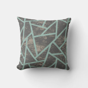 Pale green and grey mosaic pattern throw pillow