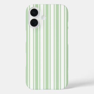 Pale green and white candy stripes iPhone 16 case