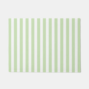 Pale green and white candy stripes doormat