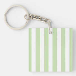 Pale green and white candy stripes keychain