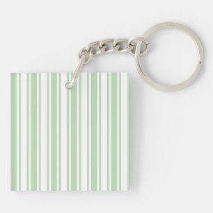 Pale green and white candy stripes keychain