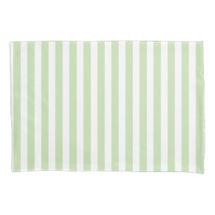 Pale green and white candy stripes pillowcase