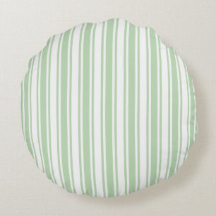 Pale green and white candy stripes round pillow
