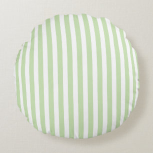 Pale green and white candy stripes round pillow
