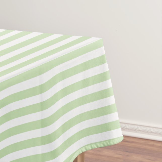 Pale green and white candy stripes tablecloth (In Situ)