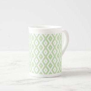 Pale green and white diamond pattern bone china mug