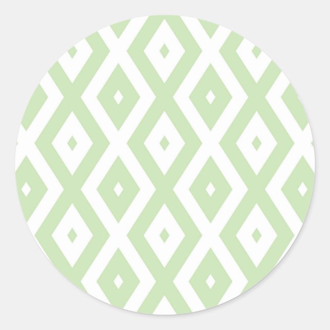 Pale green and white diamond pattern classic round sticker (Front)