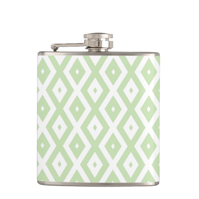 Pale green and white diamond pattern hip flask (Front)