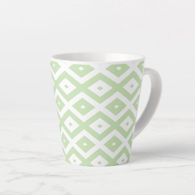 Pale green and white diamond pattern latte mug (Right Angle)