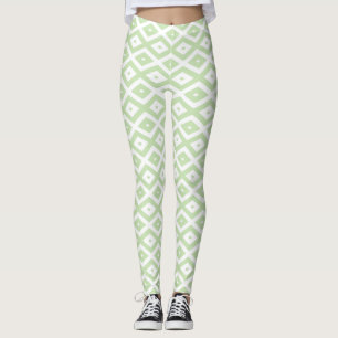 Pale green and white diamond pattern leggings
