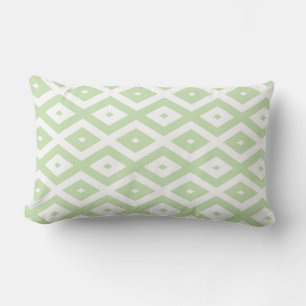 Pale green and white diamond pattern lumbar pillow
