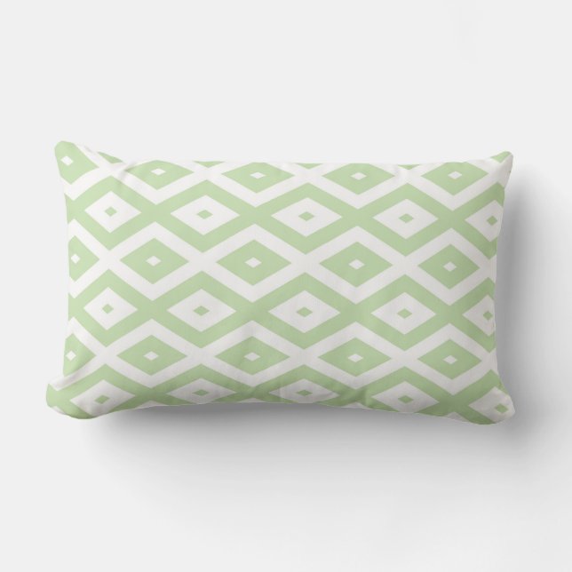 Pale green and white diamond pattern lumbar pillow (Front)