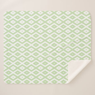 Pale green and white diamond pattern sherpa blanket