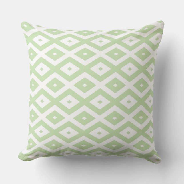 Pale green and white diamond pattern throw pillow (Front)