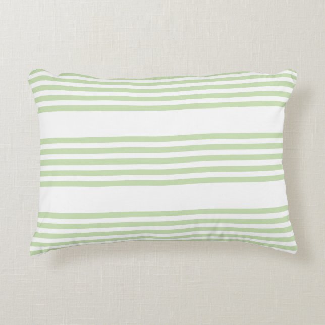 Pale green and white five stripes pattern accent pillow (Front)