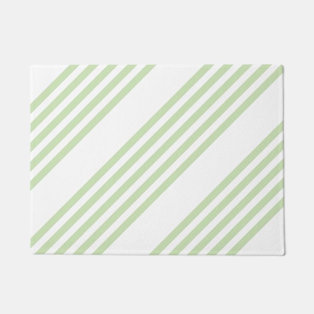 Pale green and white five stripes pattern doormat (Front)
