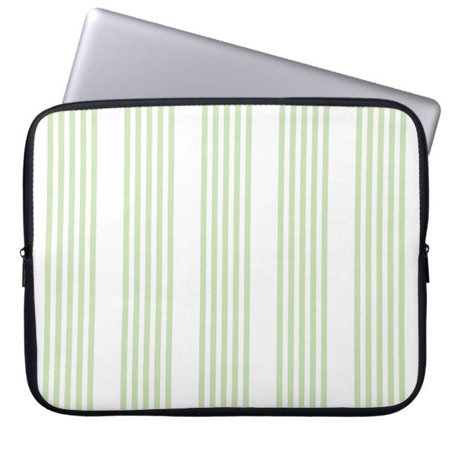 Pale green and white five stripes pattern laptop sleeve (Front)