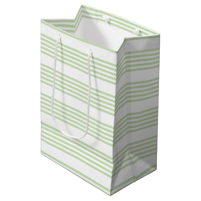 Pale green and white five stripes pattern medium gift bag (Front Angled)