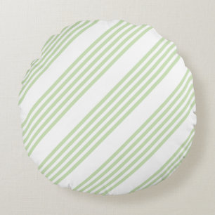 Pale green and white five stripes pattern round pillow