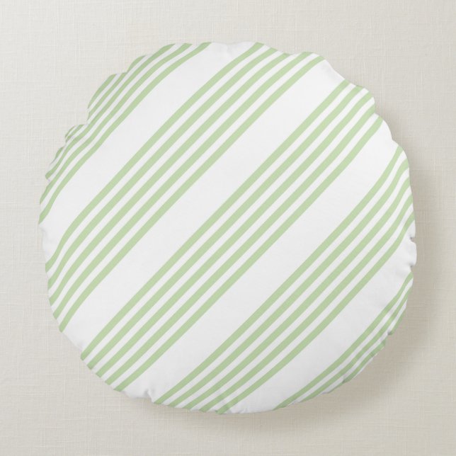 Pale green and white five stripes pattern round pillow (Front)