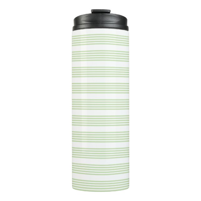 Pale green and white five stripes pattern thermal tumbler (Front)