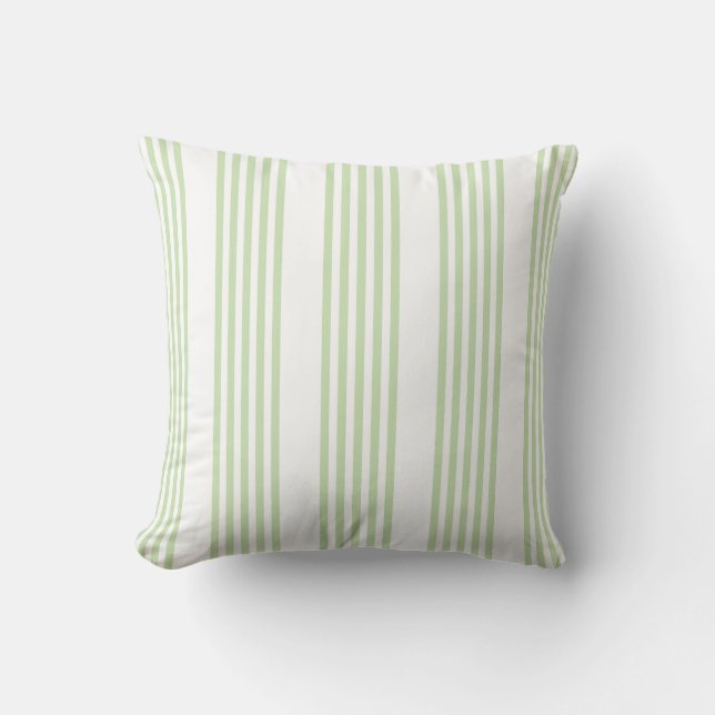 Pale green and white five stripes pattern throw pillow (Front)