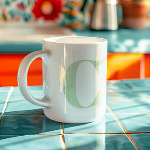 Pale Green and White Polka Dot Monogram Coffee Mug