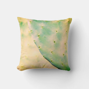 Pale Green Barbary Fig Pear Leaves Cushion Pillow