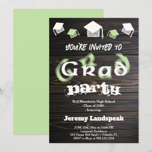 Pale Green Blurry Text for Graduation House Party Invitation