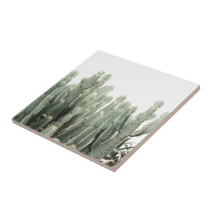 Pale Green Cactus Plants Pattern Tile