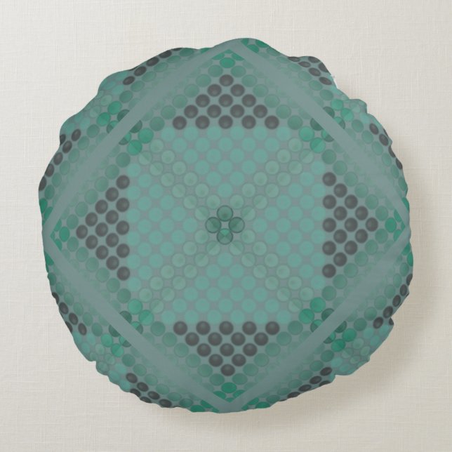 Pale green circle or balls texture, forming square round pillow (Back)