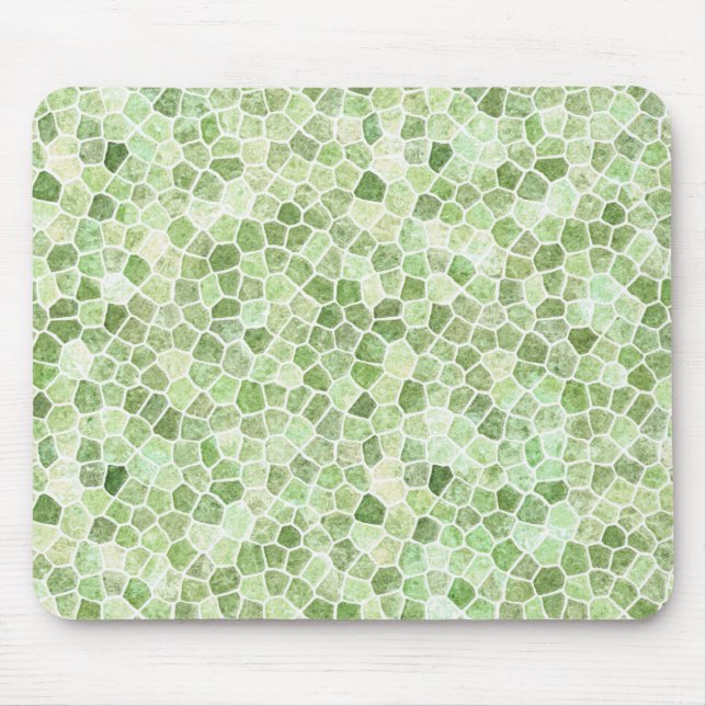 Pale Green Cobbled Patchwork Terrazo Pattern Mouse Pad (Front)