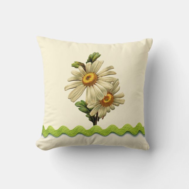 Pale Green Daisy Throw Pillow (Front)