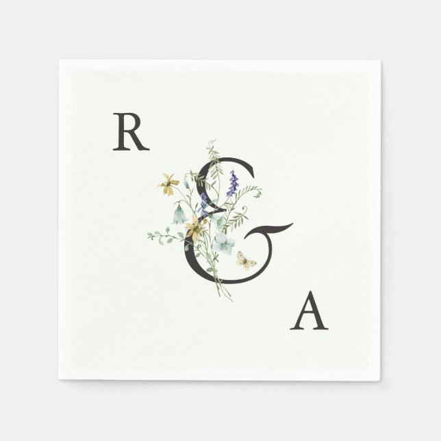 Pale Green Elegant Wildflower Wedding Monogram Napkin (Front)