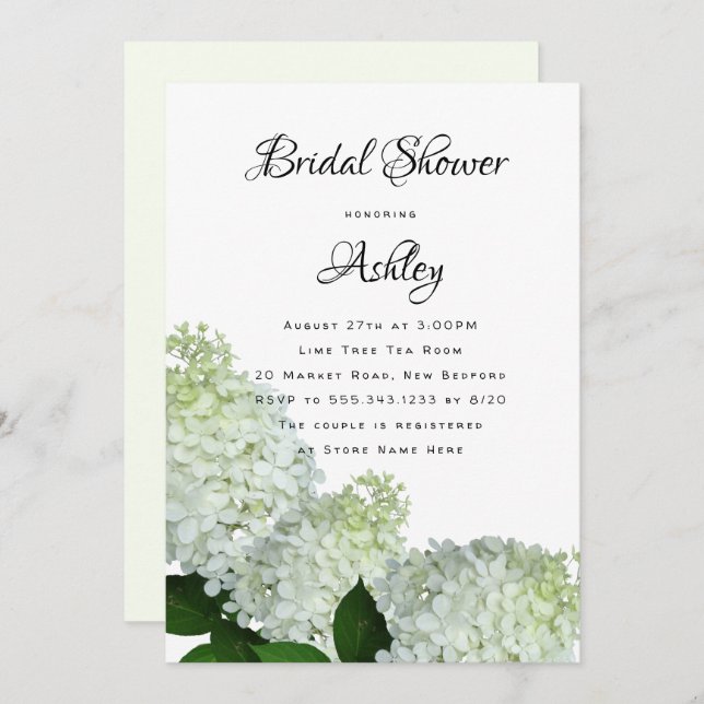 Pale Green Floral Bridal Shower Hydrangea Invites (Front/Back)
